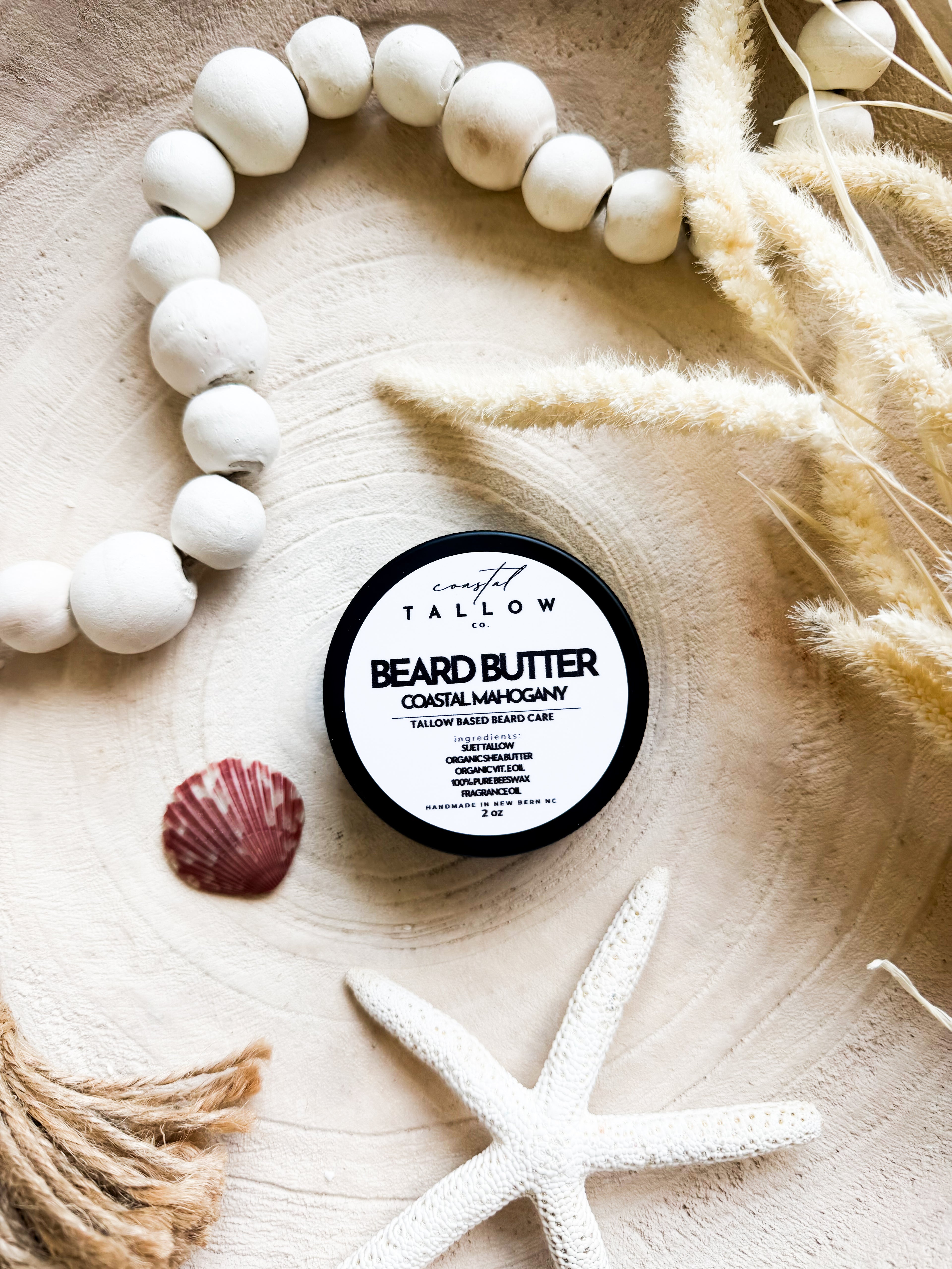 Mens Tallow Beard Butter: Coastal Mahogany