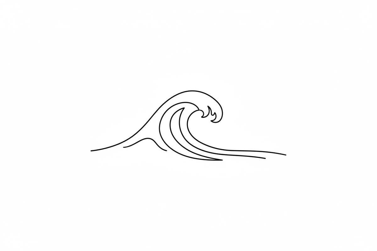 a line drawn outline of an ocean wave